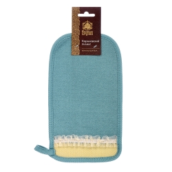 Мочалка "Королевский пилинг" рукавица с декором-тесьма, цвет голубой, 14.5х25 см 